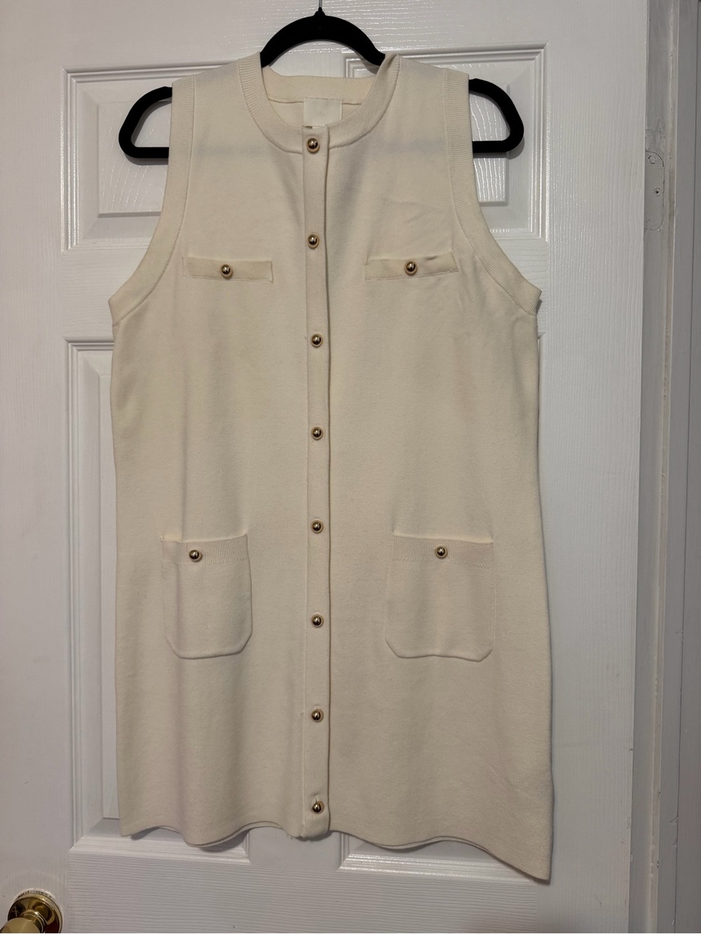 H&M Cream Sleeveless Button-Front Midi Dress